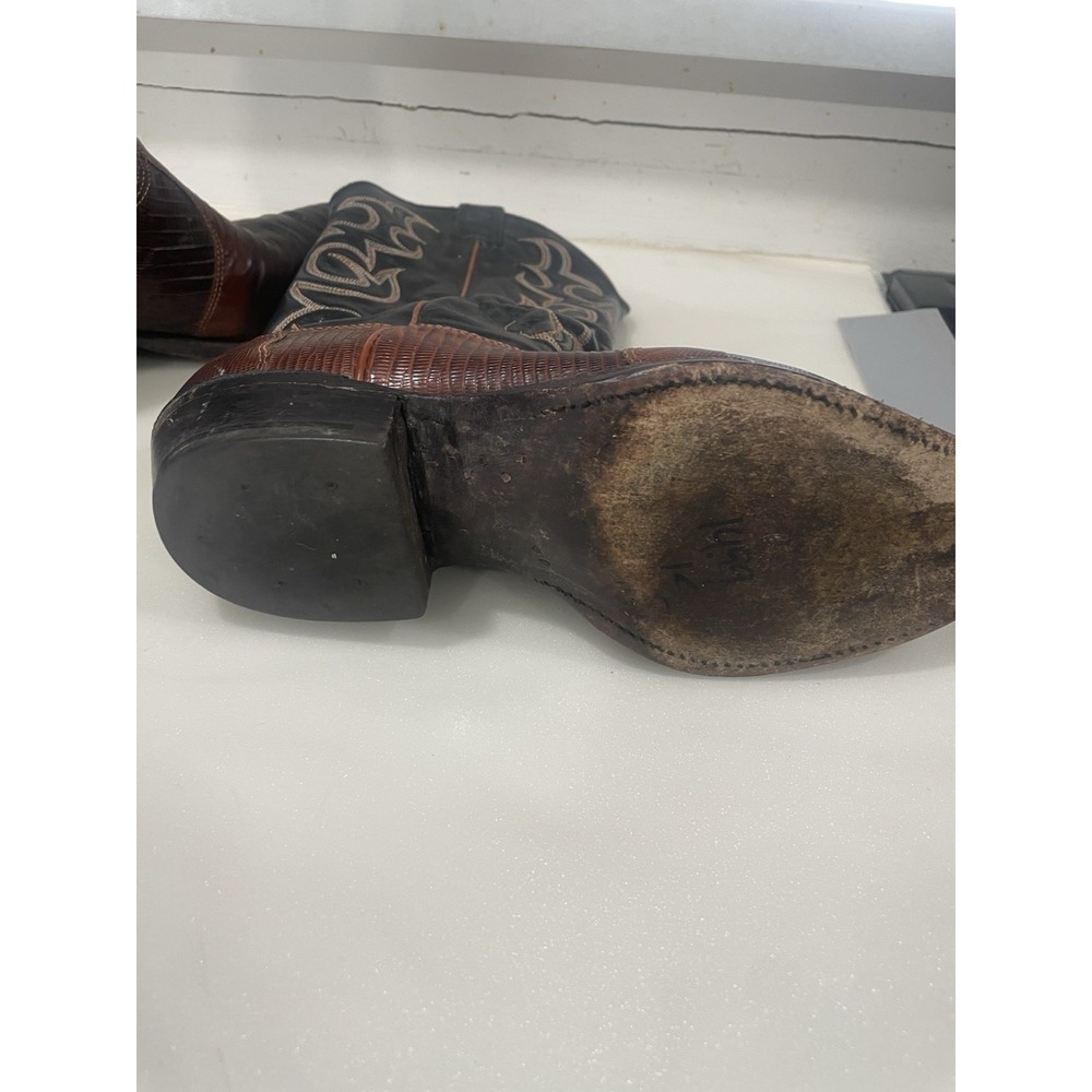 VTG Nocona Womens Cowboy Western Boots‎ 7 Brown Teju Lizard Skin Flame Stitch - Picture 11 of 13